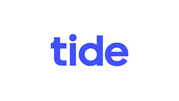 Bright blue Tide logo against white background