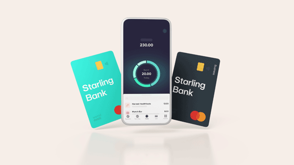 Starling Bank App with Personal and Business Mastercard Debit Cards