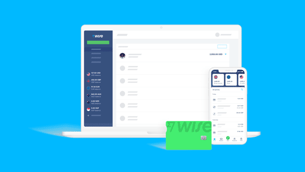 Wise desktop and mobile app and payment card