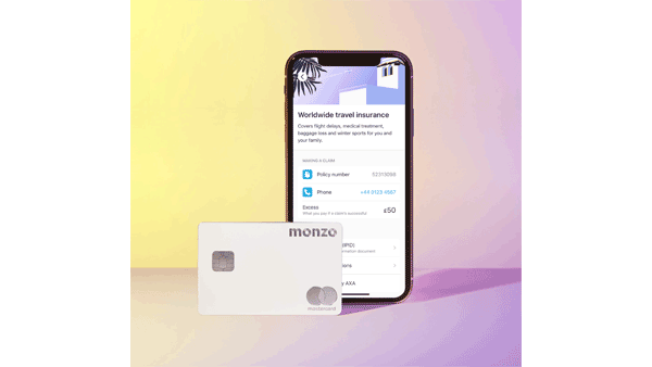 Monzo worldwide travel insurance and metal debit card