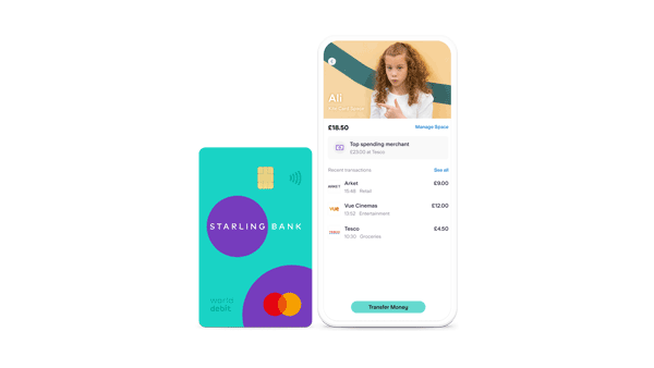 colourful teal child account debit card